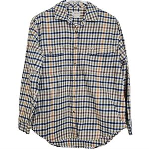 Brixton Cotton Plaid Button Up Shirt Blue Yellow Orange Long Sleeve Small Casual